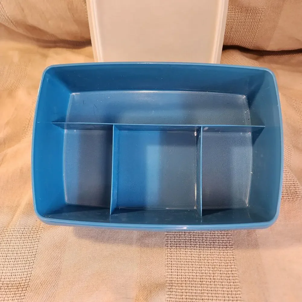 Vintage Tupperware 767 768 769 Stow-N-Go Blue Storage Container Tray Tuppercraft